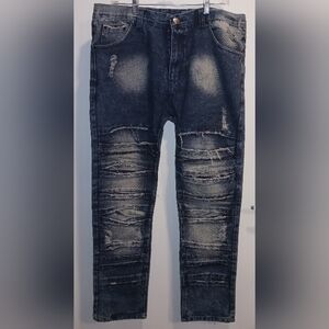 Imperious Men's Distressed Medium-Wash, Acid-Style Denim Pants w Zip 38X32